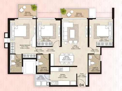 3bhk unit plan