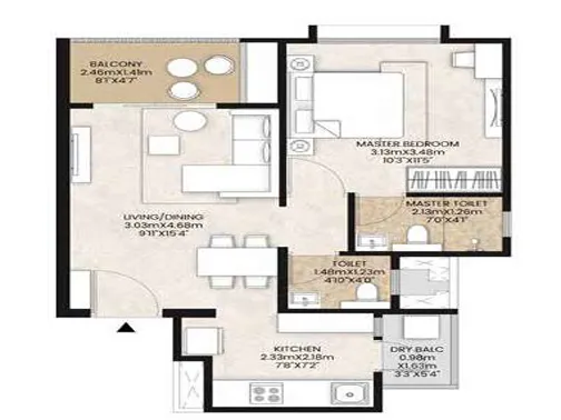 1 BHK UNIT PLAN