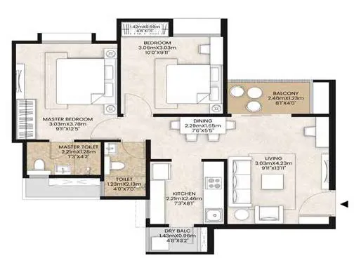 2 BHK UNIT PLAN